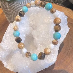 ✨Gemstone Bracelet, Turquoise, Tigereye Picture Jasper and White Mother of Pearl
